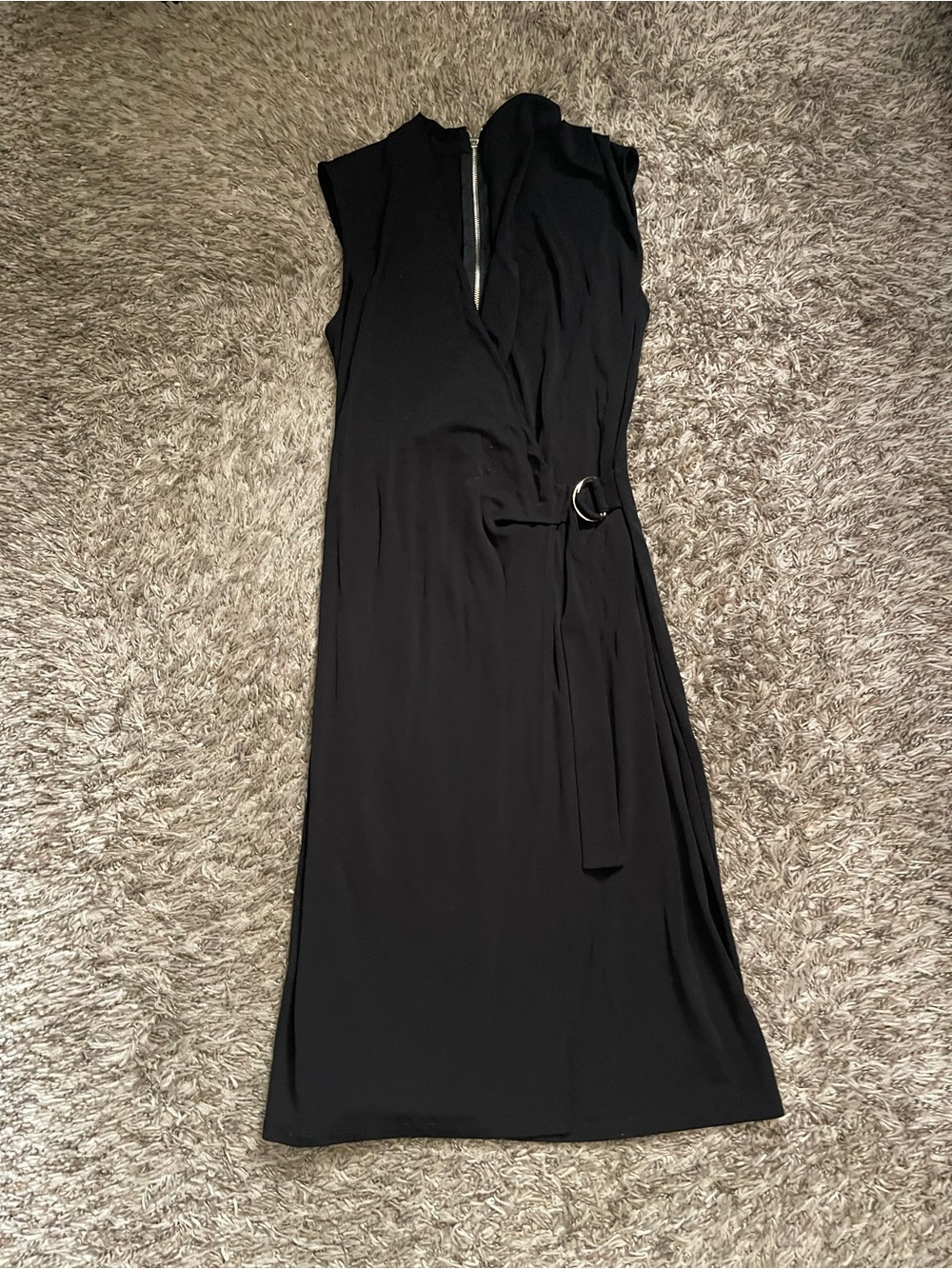 Ann Taylor Black Sleeveless Wrap Dress with D-Ring Belt